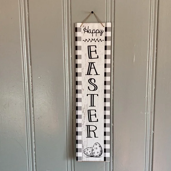 2/$20 NWT Beautiful Black & White Gingham Vertical Happy Easter Decoration Sign - Picture 7 of 12